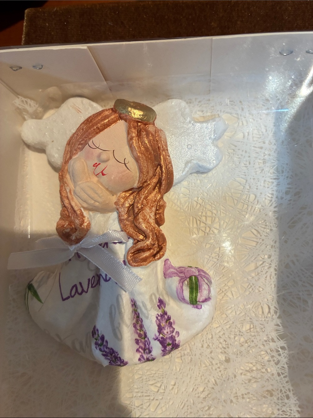 Lavender Angel Hanging Ornament - White and Gold Home Accent
